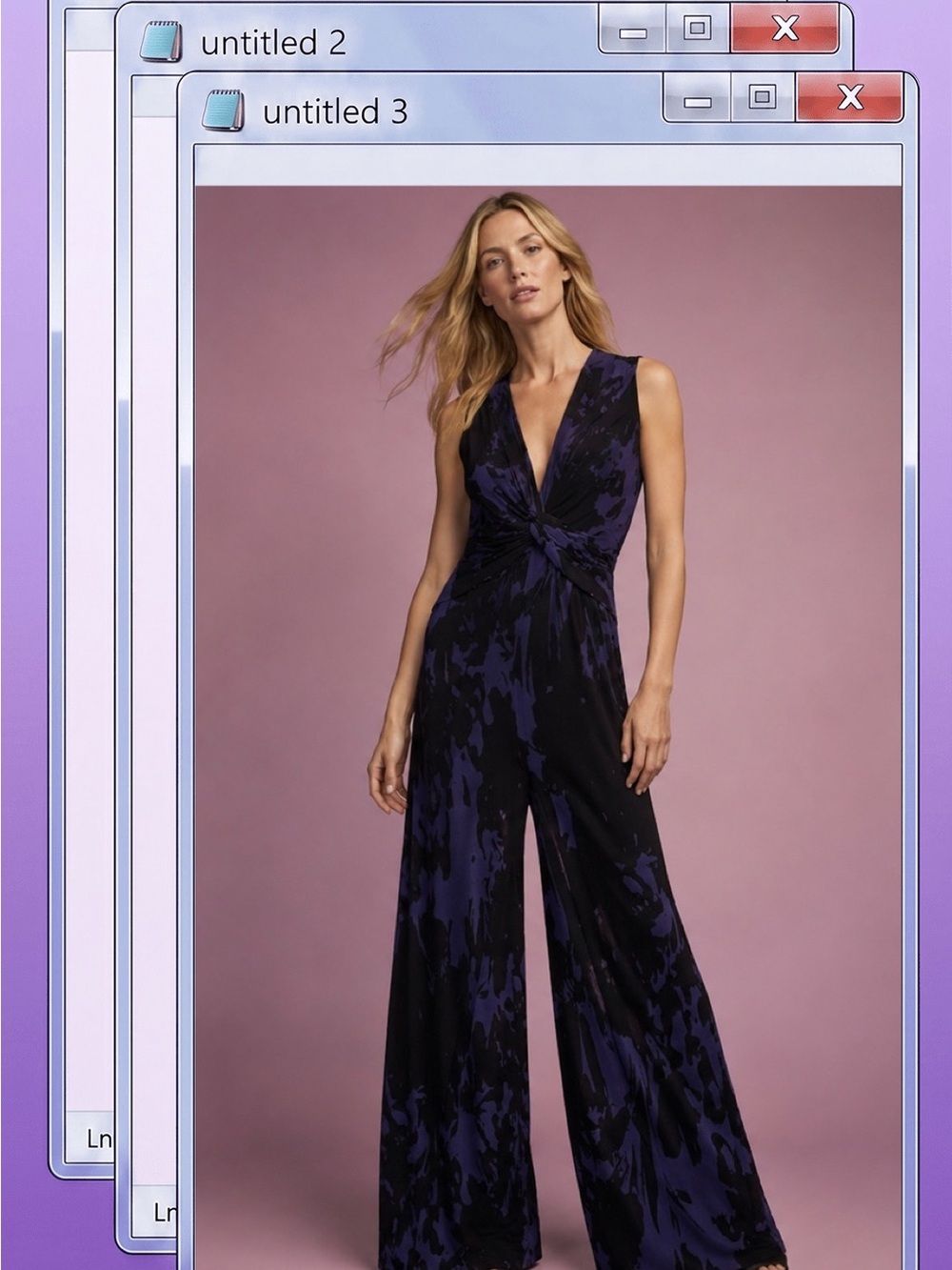 Fuzzi NWT Sleeveless V-Neck Wide-Leg Jumpsuit in Black & Deep Purple